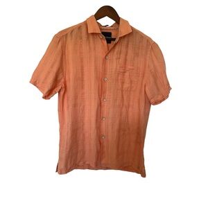 Tommy Bahama Men’s Short Sleeve Button Up Linen Blend Medium Orange Beach Vacay